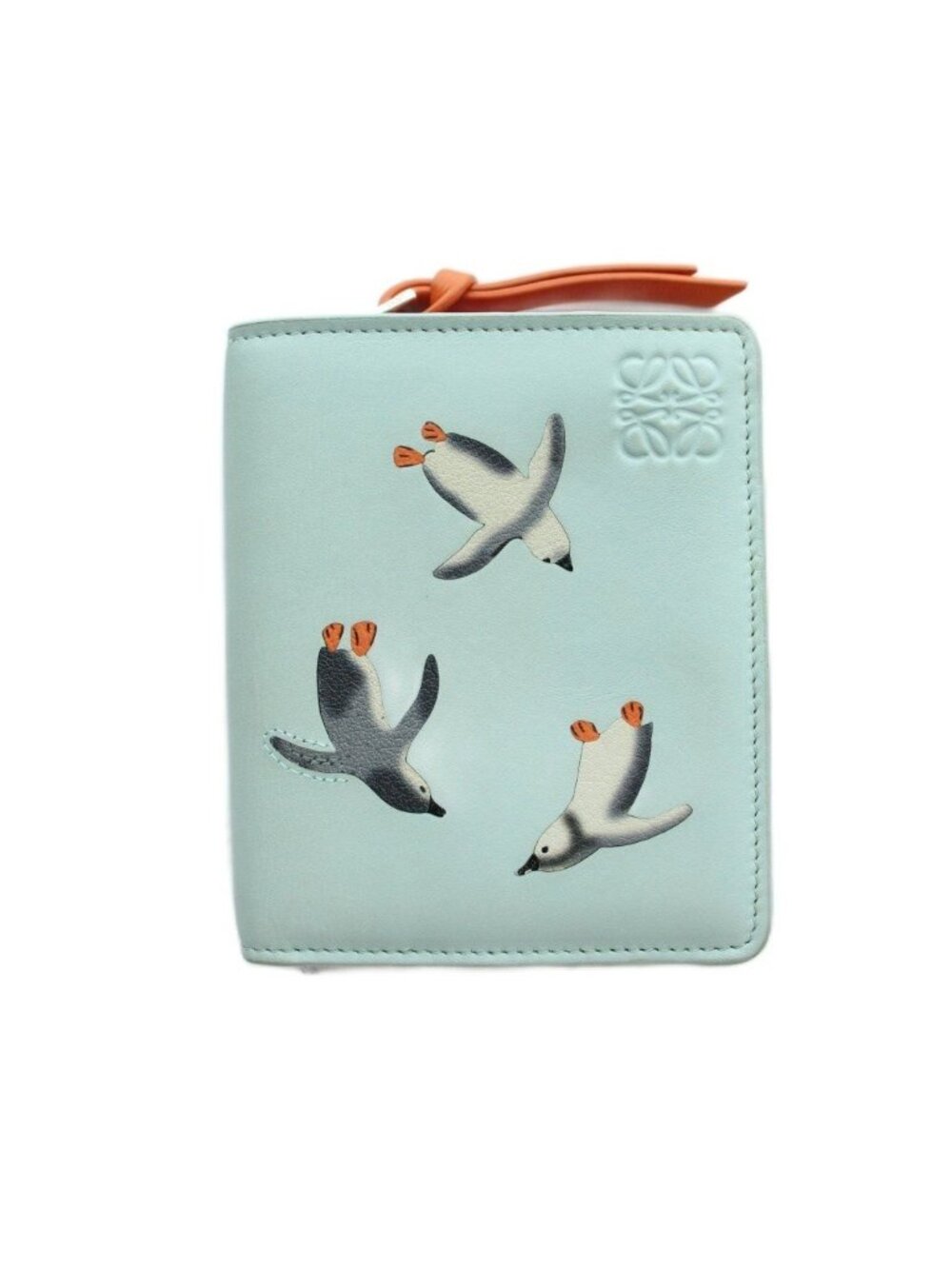 Loewe Bifold Wallet Zip Around Logo Leather Penguin Green Orange
